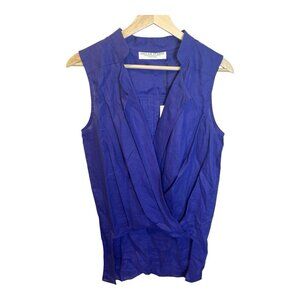 Inclan Studio Charlee Linen Top Small Blue Sleeveless High Low Hem V-Neck NWT